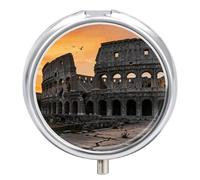 Roman Colosseum pilldispenser with Mirror 3 Compartments Waterproof Pillcase for Purse Pocket Non-Slip Grip Travel Medicine Organizer Container Box for Vitamin Fish Oil Supplement