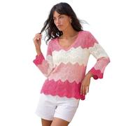 Roman Colour Block Crochet Knit Scalloped Jumper for Women UK - Ladies Spring Everyday Summer Holiday