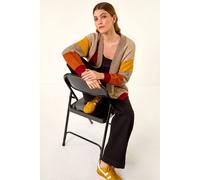 Roman Originals Colour Block Knit Cardigan for Women UK - Ladies Everyday Autumn Winter Comfy Soft Evening Vacation Work Party Night Out - Beige - Size 18