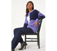 Roman Originals Colour Block Knit Jumper for Women UK - Ladies Everyday Autumn Winter Scoop Neckline Comfy Soft Evening Vacation Work Party Night Out - Lavender - Size 20