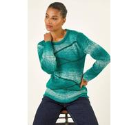 Roman Originals Colour Block Knit Jumper for Women UK - Ladies Everyday Autumn Winter Crew Neckline Comfy Soft Evening Vacation Work Party Night Out - Teal - Size 12