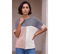 Roman Women's Colour Block Knitted Jumper in Light Pink | Size: Large Roman Light Pink L