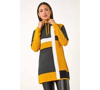 Roman Originals Colour Block Roll Neck Knit for Women UK - Ladies Everyday Autumn Winter Comfy Soft Evening Vacation Work Party Night Out - Yellow - Size 18
