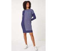 Roman Originals Knitted Jumper Dress for Women UK - Ladies Colour Block Winter Autumn Smart Casual Office Bodycon Workwear Everyday Long Sleeve Knee Length Knit Pocket - Blue Light Blue - Size 14