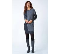 Roman Originals Knitted Jumper Dress for Women UK - Ladies Colour Block Winter Autumn Smart Casual Office Bodycon Workwear Everyday Long Sleeve Knee Length Knit Pocket - Grey - Size 16