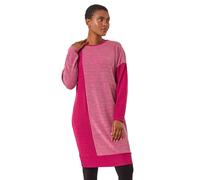 Roman Originals Knitted Jumper Dress for Women UK - Ladies Colour Block Winter Autumn Smart Casual Office Bodycon Workwear Everyday Long Sleeve Knee Length Knit Pocket - Red & Pink - Size 12
