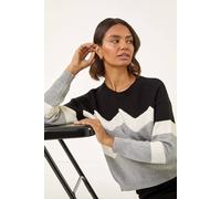 Colour Block Zig Zag Knit Jumper Roman Grey 16