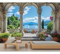 Roman Column Arch Mural Classical Architecture Wallpaper Mediterranean Garden Wall Murals Vintage European Landscape Wallpaper for Bedroom 300 x 210 cm