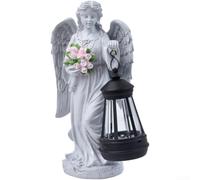Roman Column Knee Angel Solar Powered Light for Outdoor Courtyard Garden Decoration Resin Statue with Construction and Night Glow (Flowers Angel)