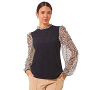 Roman Contrast Animal Print Mesh Stretch Top In Natural Natural 16