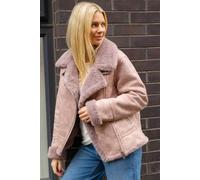 Roman Women's Contrast Aviator Fur Coat in Light Pink | Size: 18 Roman Light Pink 18