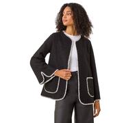 Roman Originals Contrast Blanket Stitch Jacket for Women UK - Ladies Everyday Autumn Winter Round Neckline Comfy Soft Evening Vacation Work Party Night Out - Black - Size M