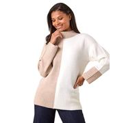 Roman Contrast Colour Block Knit Jumper for Women UK - Ladies Autumn Everyday Winter Holiday High Neckline Comfy Long Sleeve Soft Warm Knit Top Office Desk Sweaters - Ivory - Size 14