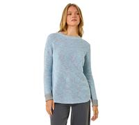 Roman Originals Contrast Cuff Knit Jumper for Women UK - Ladies Everyday Autumn Winter Round Neckline Comfy Soft Evening Vacation Work Party Night Out - Blue - Size 12