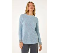 Roman Originals Contrast Cuff Knit Jumper for Women UK - Ladies Everyday Autumn Winter Round Neckline Comfy Soft Evening Vacation Work Party Night Out - Blue - Size 14