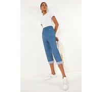 Roman Contrast Detail Cropped Stretch Trousers In Mid Blue Mid Blue 10