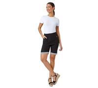 Roman Contrast Detail Stretch Shorts for Women UK - Ladies Spring Everyday Summer Holiday Turn Up Detail Comfy Side Pocket Soft Elasticated Waist Daywear Vacation Bottoms - Black - Size 10