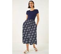 Roman Women's Contrast Geo Print Stretch Midi Dress in Navy | Size: 10 Roman Navy 10