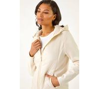 Roman Contrast Hooded Padded Jacket for Women UK - Ladies Spring Everyday Summer Holiday Zip Up Comfy Long Sleeve Soft Pocket Detail Puffer Daily Coats - Ivory - Size 18
