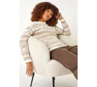 Roman Originals Contrast Pointelle Knit Jumper for Women UK - Ladies Everyday Autumn Winter Round Neckline Comfy Soft Evening Vacation Work Party Night Out - Beige - Size 16