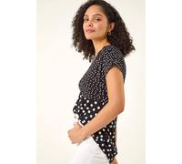 Roman Contrast Polka Dot Gathered Top In Black Black 10