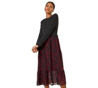 Roman Contrast Print Mesh Skirt Midi Dress In Black Black 16