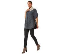 Roman Contrast Roll Neck Button Knit Poncho for Women UK - Ladies Autumn Everyday Winter Holiday Turtle Neckline Comfy Warm Feel Soft Office Desk Sweaters - Charcoal - Size M