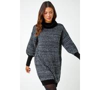 Roman Originals Contrast Roll Neck Jumper Dress for Women UK - Ladies Everyday Autumn Winter Round Neckline Comfy Soft Evening Vacation Work Party Night Out - Charcoal - Size 18