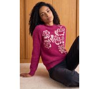 Roman Women's Contrast Rose Knit Jumper in Pink | Size: 18