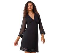 Roman Originals Contrast Sequin Cuff Dress for Women UK - Ladies Everyday Autumn Winter V-Neckline Comfy Soft Evening Vacation Work Party Night Out - Black - Size 14