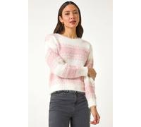 Roman Originals Fluffy Yarn Jumper for Women UK Ladies Thick Sweater Warm Cosy Chunky Knitted Pullover Winter Furry Casual Smart Textured Everyday Cuddly Soft Knitwear - Pink Ivory - Size ONE