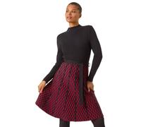 Roman Originals Ribbed Jumper Dress for Women UK with Contrast Panelled Skirt Ladies Everyday Autumn Winter High Neckline Comfy Soft Evening Vacation Work Party Night Out - Red - Size 18