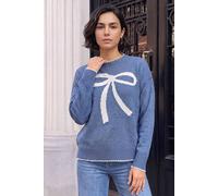 Roman Women's Contrast Stitch Bow Knit Jumper in Blue | Size: 16 Roman Blue 16