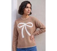 Roman Contrast Stitch Bow Knit Jumper In Camel Camel