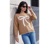 Roman Contrast Stitch Bow Knit Jumper In Camel Camel