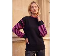 Roman Women's Contrast Stitch Stripe Jumper in Black | Size: 14