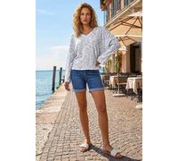 Roman Contrast Stitch V-Neck Top In Cool White Cool White