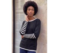 Roman Originals Contrast Stripe Detail Knit Jumper for Women UK - Ladies Everyday Autumn Winter Round Neckline Comfy Soft Evening Vacation Work Party Night Out - Black - Size 16