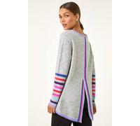 Roman Women's Contrast Stripe Detail Knit Jumper in Light Grey | Size: 20 Roman Light Grey 20