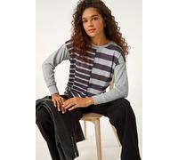 Roman Contrast Stripe Ribbed Snit Top In Charcoal Charcoal 20