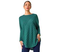 Roman Originals Contrast Stripe Stretch Jersey Top for Women UK - Ladies Everyday Autumn Winter Round Neckline Comfy Soft Evening Vacation Work Party Night Out - Teal & Blue - Size 14