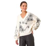 Roman Contrast Swirl Floral Knit Jumper In Ivory Ivory S