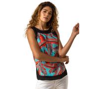 Roman Originals Women Contrast Trim Leaf Print Top - Ladies Spring Everyday Summer Holiday Round Neck Soft Sleeveless Comfy Back Button Cruise Shirt Vacation Blouses - Orange - Size 18
