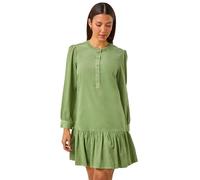 Roman Corduroy Button Detail A-Line Dress for Women UK - Ladies Autumn Everyday Winter Holiday Round Neckline Comfy Long Sleeve Soft Knee Length Frock Office Desk Gowns - Sage - Size 20