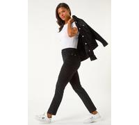 Roman Originals Corduroy Straight Stretch Jean Trouser for Women UK - Ladies Everyday Autumn Winter Comfy Soft Evening Vacation Work Party Night Out - Black - Size 16