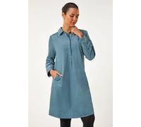 Roman Originals Womens Corduroy Tunic Shirt Dress - Ladies Autumn Everyday Winter Holiday Long Sleeve Soft Pockets Comfy Cuffs Frock Knee Length Gowns - Light Blue - Size 18