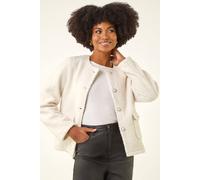 Roman Originals Cosy Boucle Fleece Jacket For Women UK - Ladies Everyday Autumn Winter Round Neckline Comfy Soft Evening Vacation Work Party Night Out - Ivory - Size 10