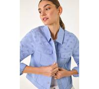 Roman Cotton Blend Broderie Sleeve Jacket In Mid Blue Mid Blue 20