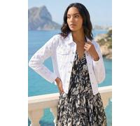 Roman Originals Cotton Blend Broderie Sleeve Jacket for Women UK - Ladies Everyday Holiday Spring Summer Comfy Soft Evening Vacation Work Party - White - Size 18