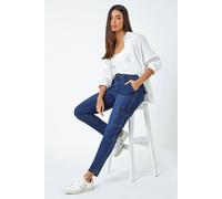 Roman Cargo Jeggings for Women UK Ladies Denim Leggings Stretchy Trousers Cotton Pants High Waist Rise Pull On Smart Casual Straight Leg Skinny Slimming Pockets - Indigo - Size 18